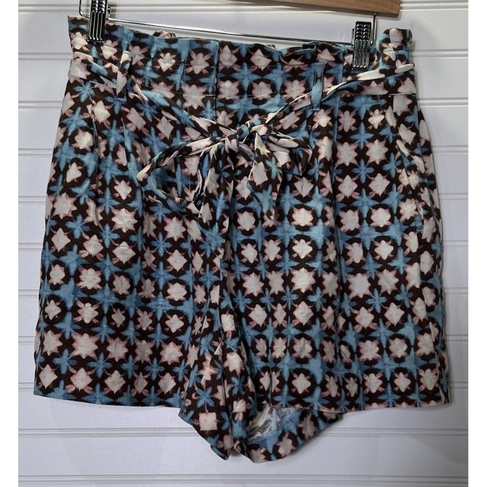 Women's LOFT Paperbag Shorts Size S Linen Blend Tie Belted Elastic Back Pockets